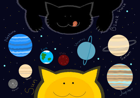 Funny feline solar system with eight planetsのイラスト素材