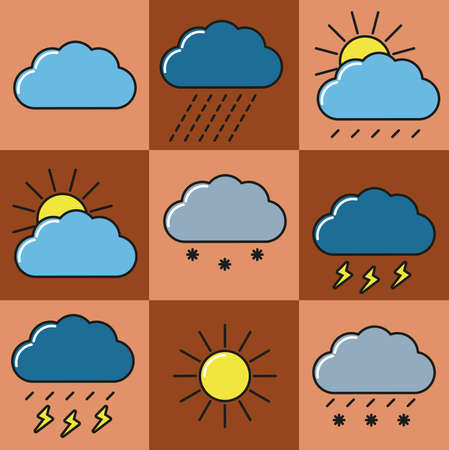 Icons with weather. 9 Weather icons in flat style.のイラスト素材