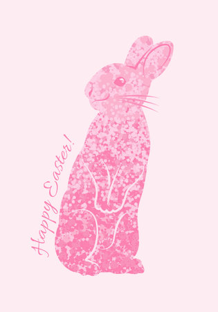 Easter greeting card with pink rabbit silhouetteのイラスト素材