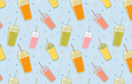 Pattern with fruit cocktails in plastic cups.のイラスト素材