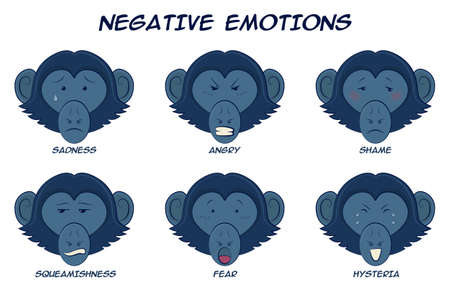 Set of cartoon monkeys with negative emotionsのイラスト素材