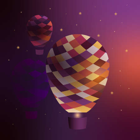 Cartoon balloons with colorful print on starry skyのイラスト素材