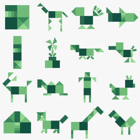 Tangram puzzle game Schemes with different objectsのイラスト素材