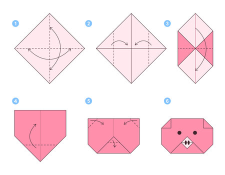 Origami tutorial. Origami scheme for kids. Pigのイラスト素材