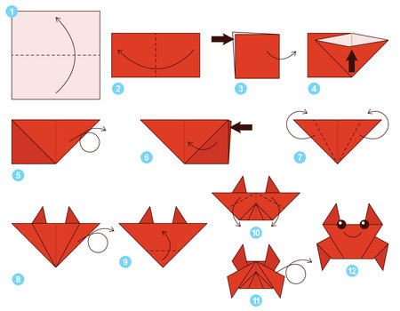 Origami tutorial. Origami scheme for kids Crab.のイラスト素材