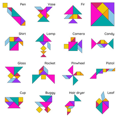 Tangram puzzle for kids. Set of tangram objects.の素材