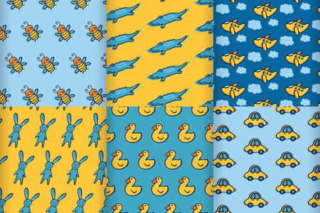 Set of cute cartoon kids patterns. Doodle patterns