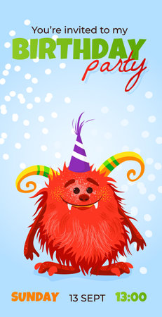 invitation card template with cute cartoon Monsterのイラスト素材