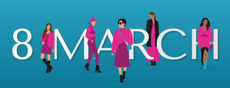 Womens day banner with stylish woman and number 8 on backdrop.のイラスト素材