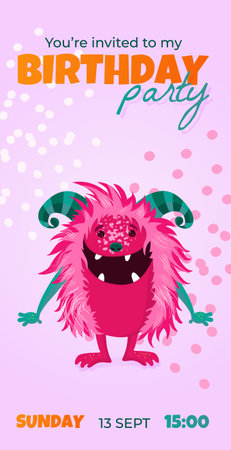 invitation card template with cute cartoon Monsterのイラスト素材
