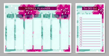 Trendy Floral Weekly Planner with To Do list.のイラスト素材