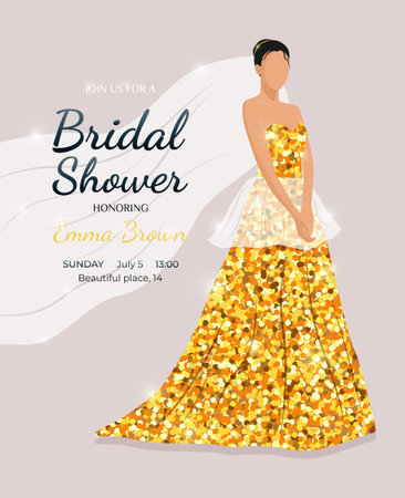 luxurious Bridal Shower invitation card with Brideのイラスト素材