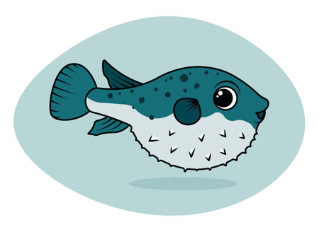 Cute and Cartoon Blue Blowfish on background.のイラスト素材
