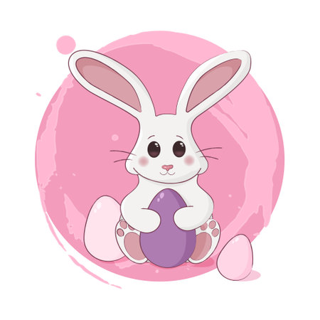 Happy Easter card with cute easter bunny and eggs.のイラスト素材