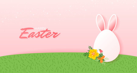 Happy Easter banner. Egg with rabbit ears.のイラスト素材