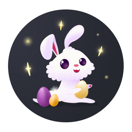 Happy Easter art with cute easter bunny and eggs.のイラスト素材