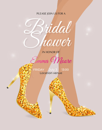 Bridal Shower invitation card with wedding shoes.のイラスト素材