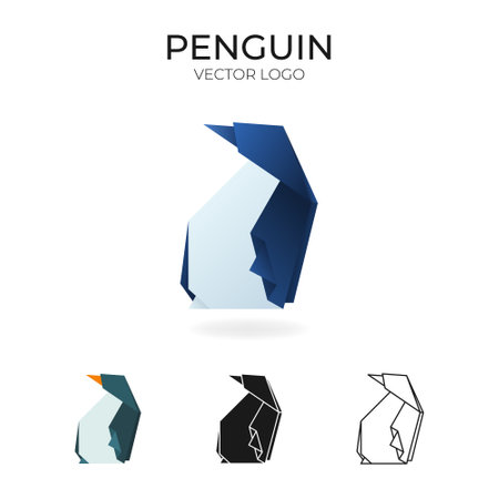 Origami vector logo and icon with penguin.のイラスト素材