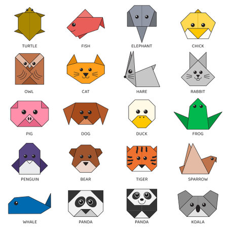 Origami vector set of different colorful animals.のイラスト素材