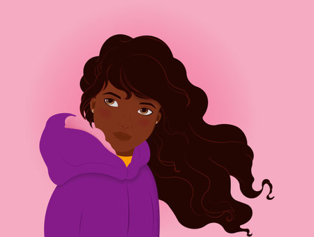 illustration with Fashionable young African American woman.のイラスト素材