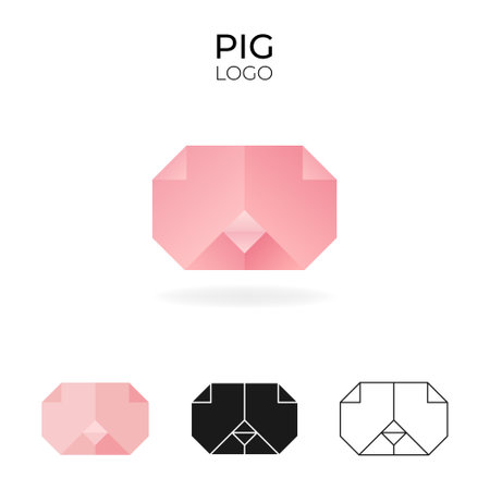 Origami vector logo and icon with pig.のイラスト素材