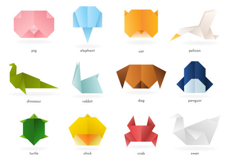 Set of origami animals. Vector gradient origami.のイラスト素材