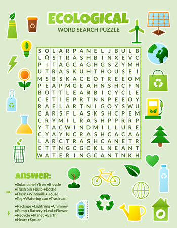 Vector ecological word search puzzle for kids.のイラスト素材