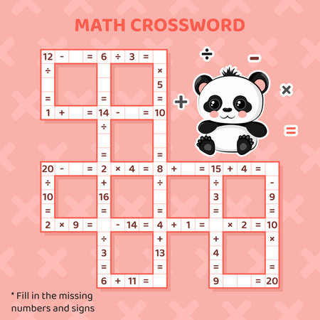 Math Crossword puzzle for kids. Addition, subtraction, multiplication and divisionのイラスト素材
