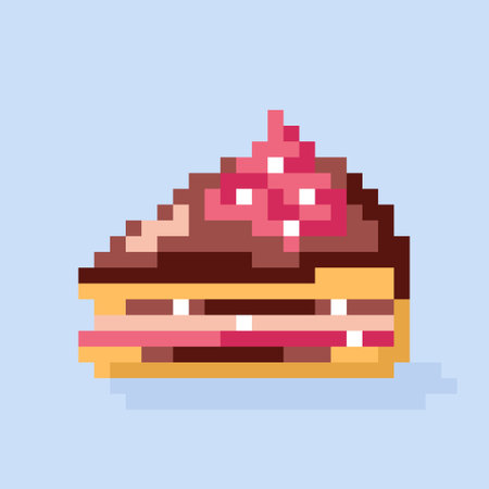 Cake vector icon. Retro 80s pixel art. Flat style.のイラスト素材