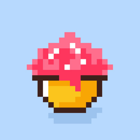 Cupcake icon. Retro 80s pixel art. Flat style.のイラスト素材
