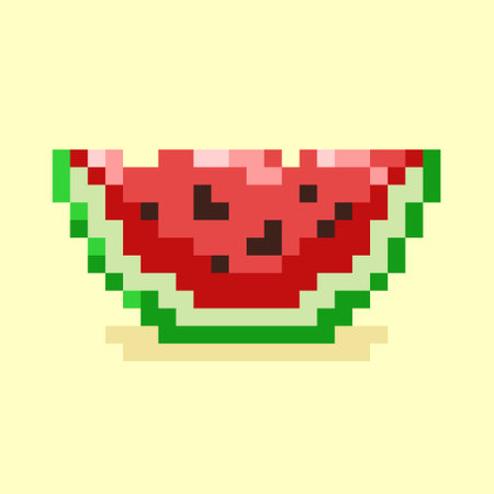 Watermelon icon. Retro 80s pixel art. Flat style.のイラスト素材