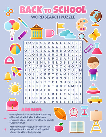 Back to school word search puzzle for kids. Vectorのイラスト素材