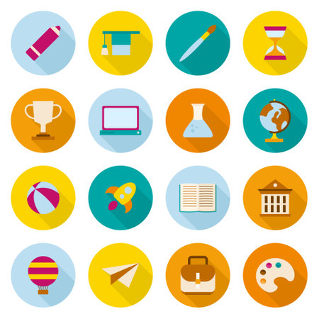 Colored and flat icons with school supplies.のイラスト素材