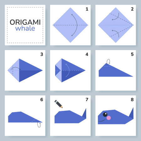 Origami tutorial for kids. Origami cute whale.のイラスト素材