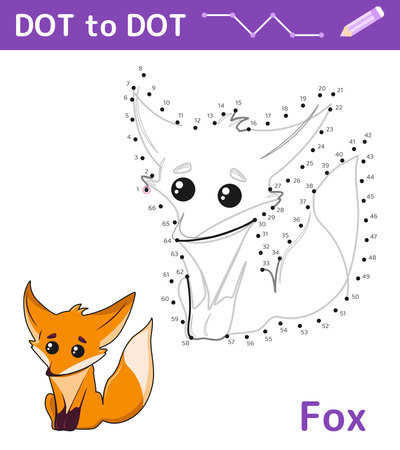 Numbers game Dot to dot. Game for kids. Cute foxのイラスト素材