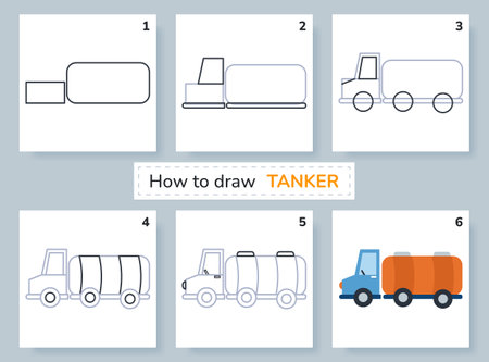 Drawing lesson for kids. How to draw tanker.のイラスト素材