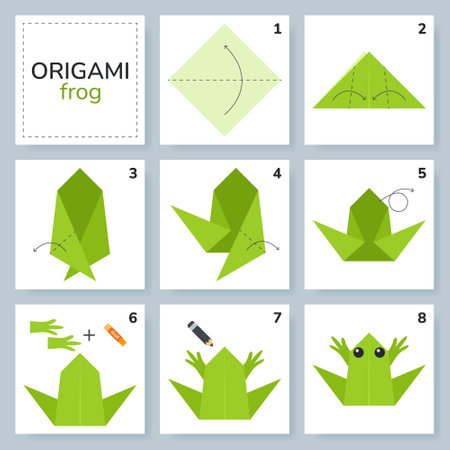 Origami tutorial for kids. Origami cute frog.のイラスト素材