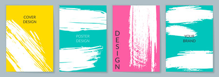 Set of minimalistic covers with ink brush strokes.のイラスト素材