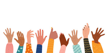 Vector web banner with multinational female hands.のイラスト素材