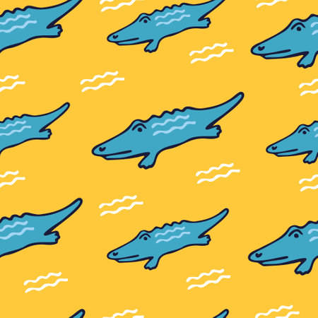Seamless pattern with cartoon crocodile for kids.のイラスト素材