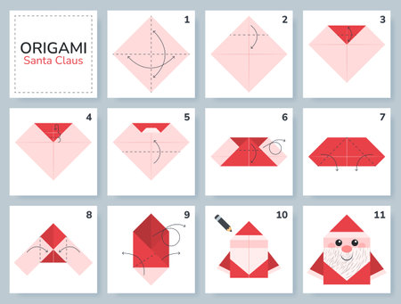 Origami tutorial for kids. Origami cute Santa Claus.のイラスト素材