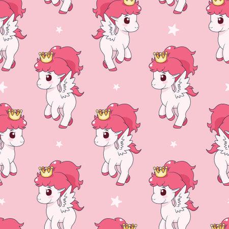 Seamless pattern with pony and stars. Vector tileのイラスト素材