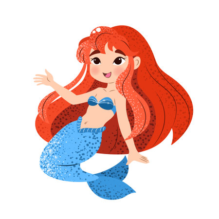 Cute little mermaid in flat style. Vector illustration.のイラスト素材