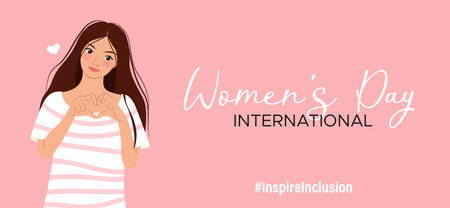 Inspireinclusion. 2024 International Womens Day horizontal banner.のイラスト素材