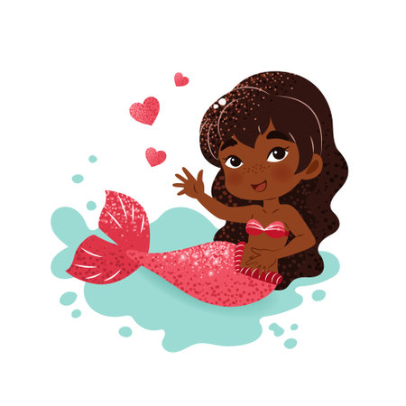 Cute little mermaid in flat style. Vector illustration.のイラスト素材