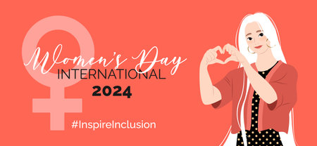 Inspireinclusion. 2024 International Womens Day horizontal banner.のイラスト素材
