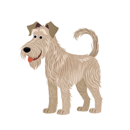 Cartoon funny dog in flat style. isolated Irish Wolfhound on white background. Vector clip art for print, posters, covers, postcards and etc. Cute portrait of purebred puppy.のイラスト素材