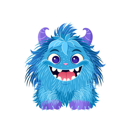 Cute little monster is smiling. Fictional creature for childrens print, posters, cards, Halloween designs. Vector illustration in cartoon style. isolated animal on white background. Clip art.のイラスト素材