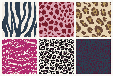 Luxury animal skin prints in a vibrant glam palette. Set of  patterns in Glamoratti style. Leopard,...