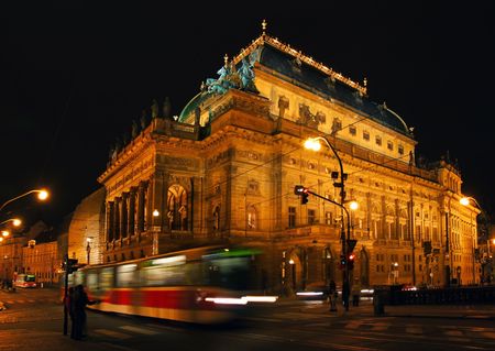 Night view on Prague National theater.の写真素材